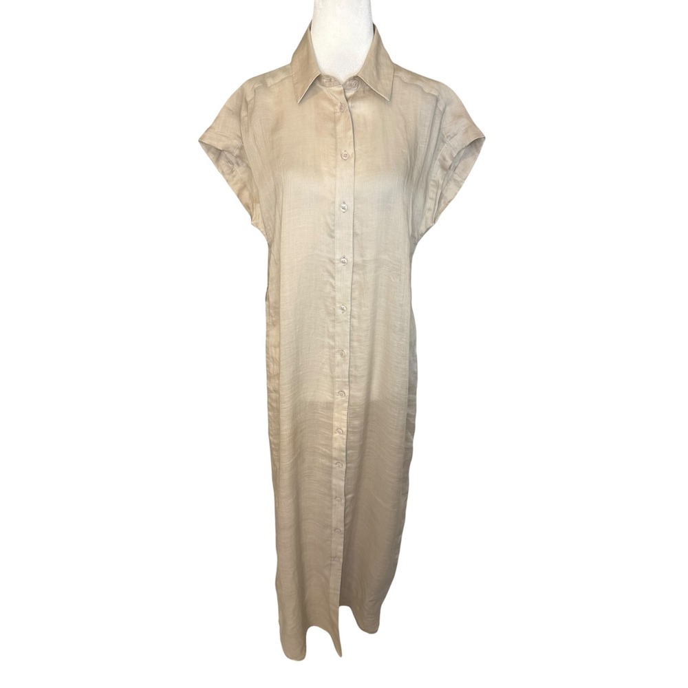 Club Monaco Womens Beige Linen Blend Button Down Maxi Shirt Dress Size 4 No Belt